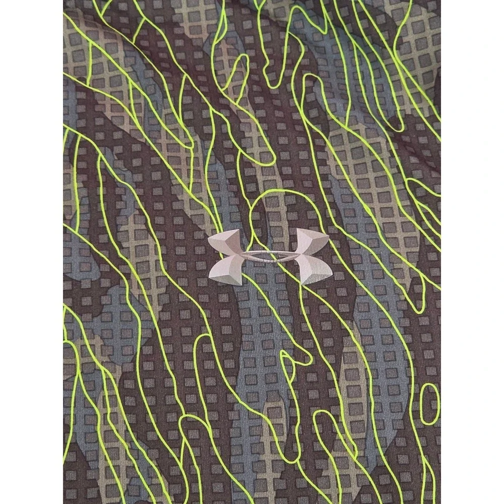 Under Armour ColdGear Mens Large Fitted Long Sleeve Gray Neon Camo Shirt 1323